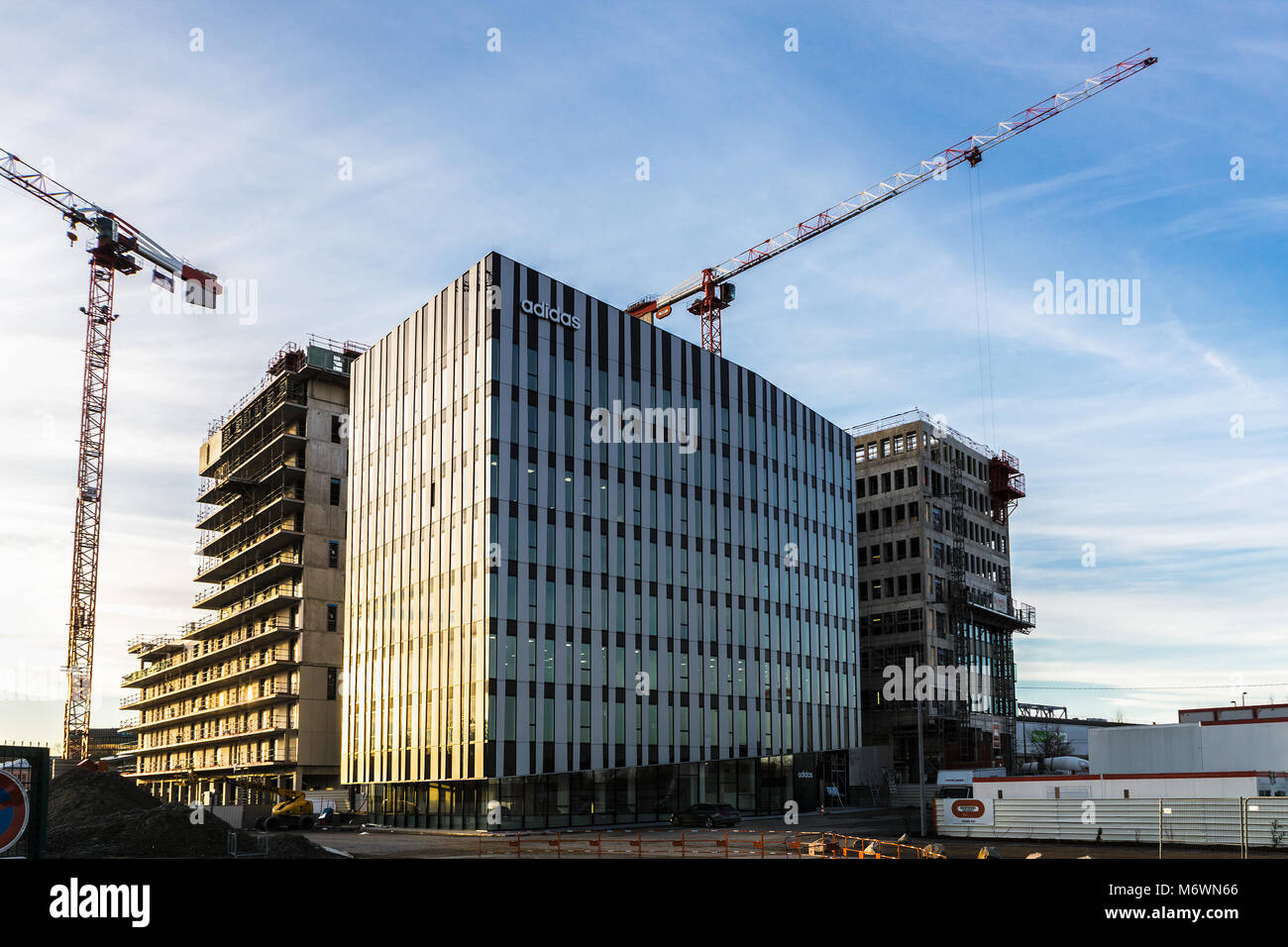 New headquarters of the ADIDAS firm in the new international business district next to the European Parliament in Stock Photo
