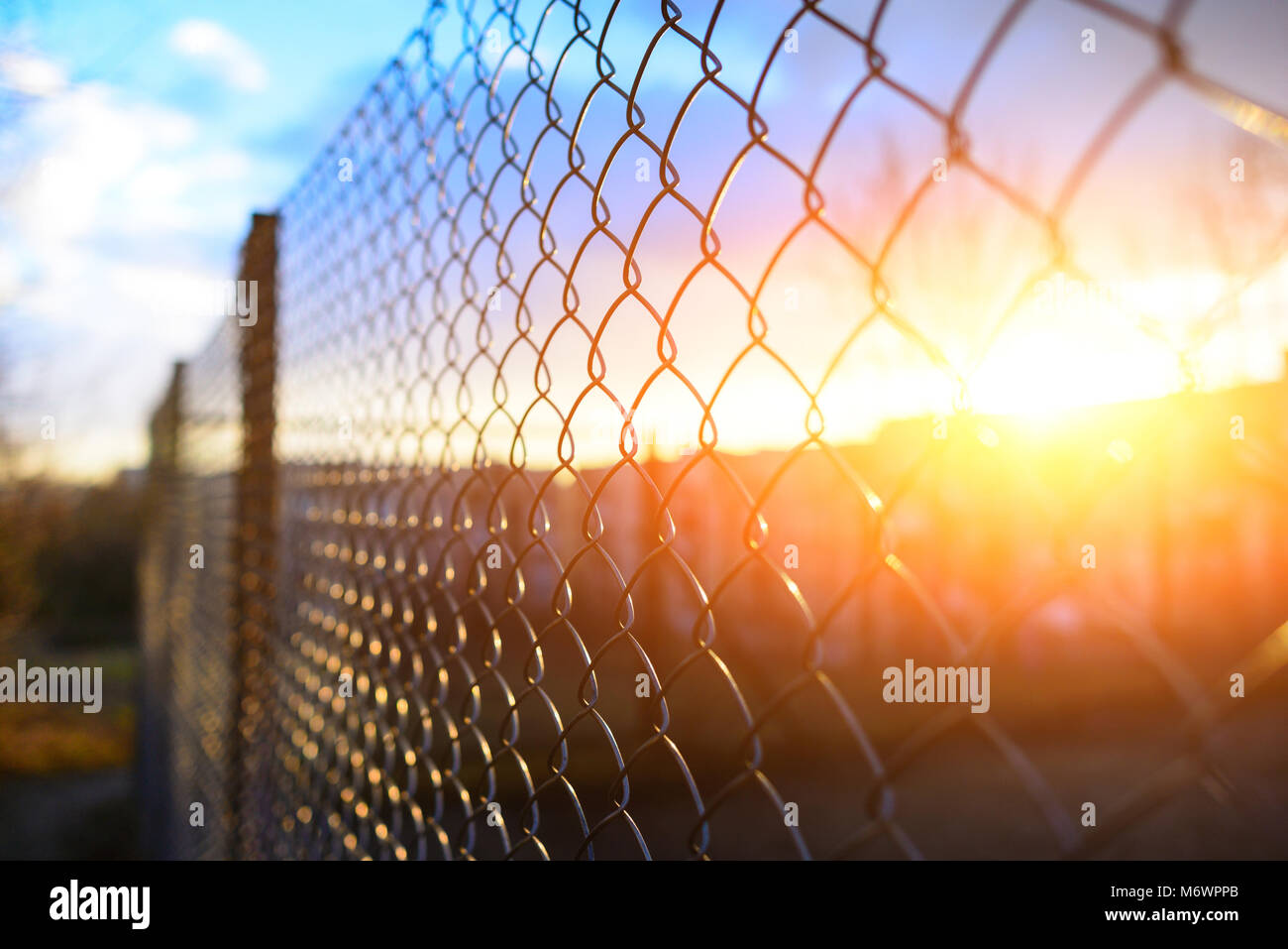 fence with metal grid in perspective, background Stock Photo - Alamy