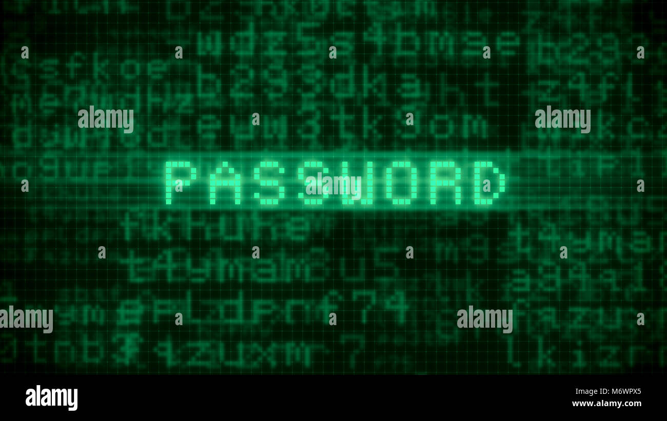 pixelated green computer monitor with random text and the word ...