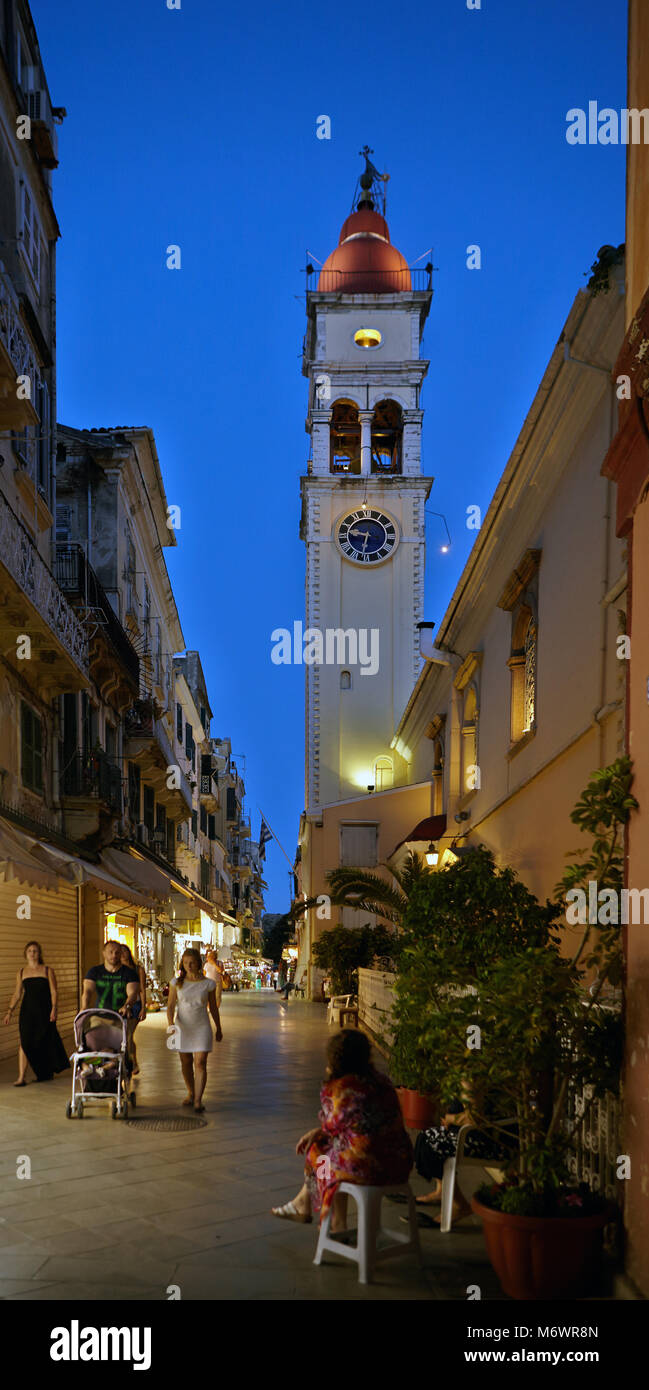 Greece, Corfu island, Corfu (Kerkira) town, Bell Tower of the Church of Saint Spiridon Stock Photo