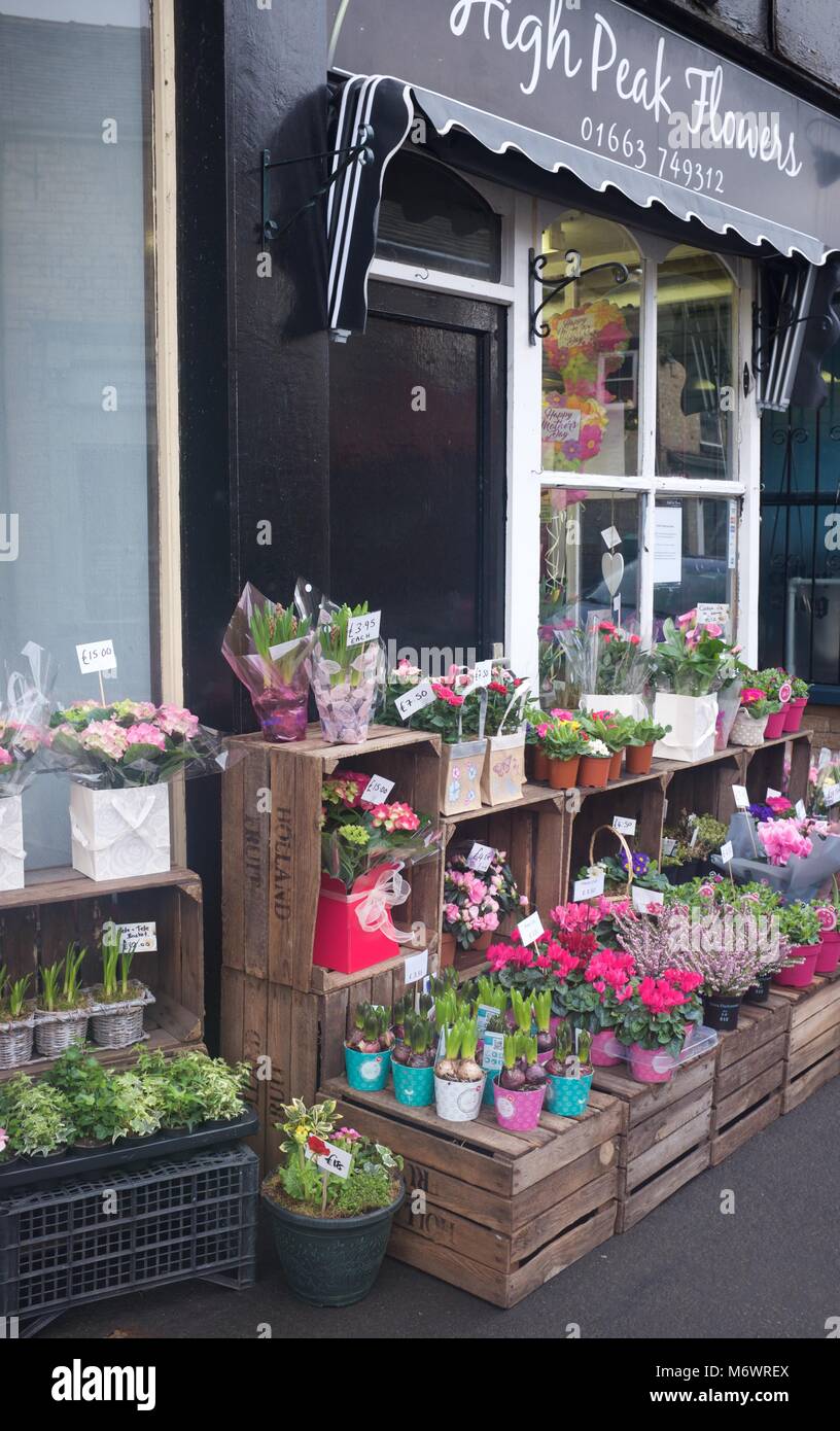 A florist shop on Market Street in New Mills, Derbyshire Stock Photo