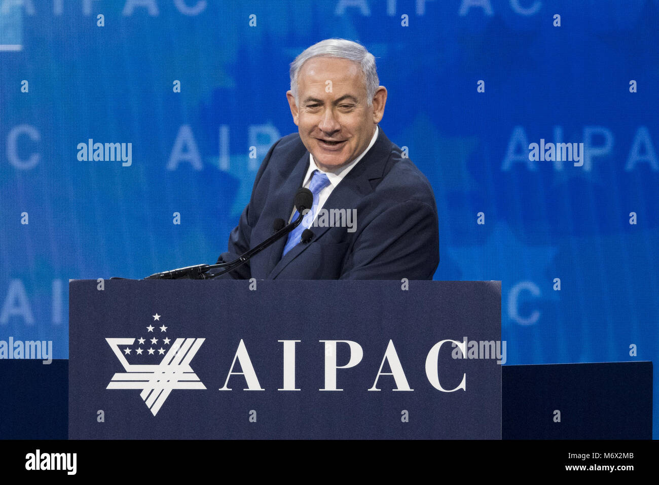 March 6, 2018 - Washington, DC, U.S - BENJAMIN ''BIBI'' NETANYAHU, Prime Minister of Israel, speaking at the AIPAC (American Israel Public Affairs Committee) Policy Conference at the Walter E. Washington Convention Center in Washington, DC on March 6, 2018 (Credit Image: © Michael Brochstein via ZUMA Wire) Stock Photo