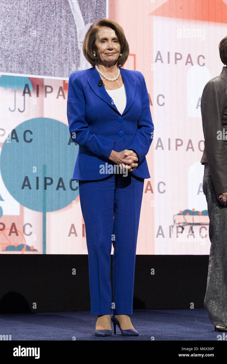 Washington, DC, USA. 5th Mar, 2018. NANCY PELOSI, Minority Leader (D) of the United States House of Representatives, speaking at the AIPAC (American Israel Public Affairs Committee) Policy Conference at the Walter E. Washington Convention Center in Washington, DC on March 5, 2018 Credit: Michael Brochstein/ZUMA Wire/Alamy Live News Stock Photo