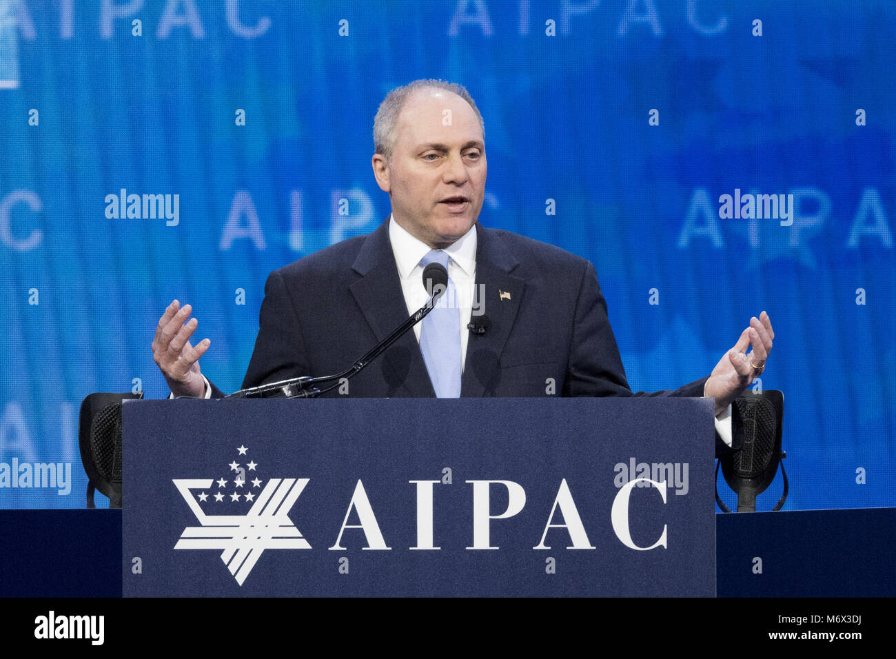 Washington, DC, USA. 6th Mar, 2018. STEVE SCALISE, Representative (R) for Louisiana's 1st congressional district, speaking at the AIPAC (American Israel Public Affairs Committee) Policy Conference at the Walter E. Washington Convention Center in Washington, DC on March 6, 2018 Credit: Michael Brochstein/ZUMA Wire/Alamy Live News Stock Photo