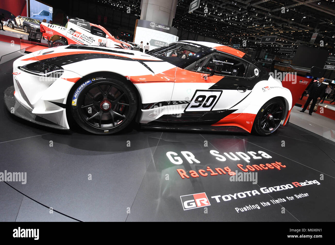07 March 2018, Switzerland, Geneva: A Toyota GR Supra Racing Concept is on  display during the 2nd Press Day at the 2018 Geneva Motor Show. The motor  show is also provding an