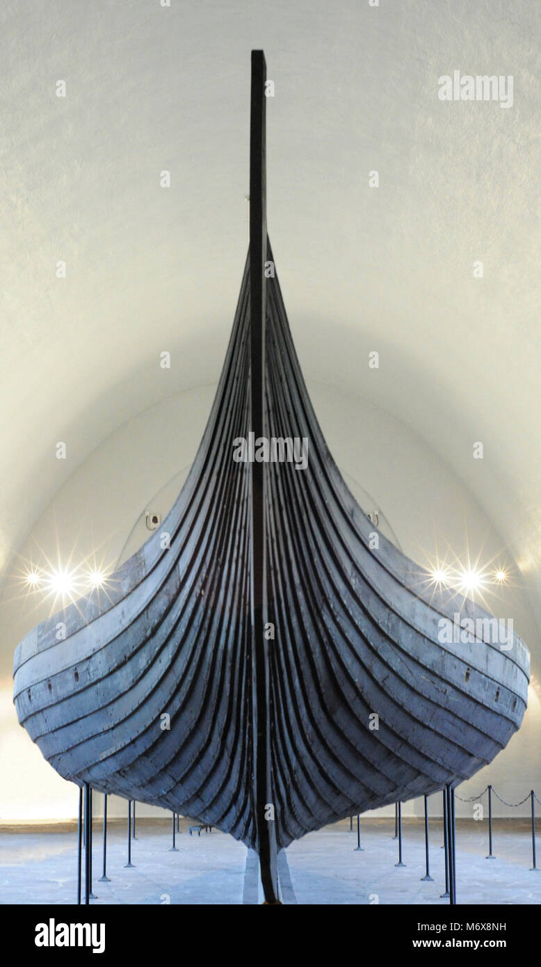 Gokstad ship. Funerary ship, dated in the 890 AD. Oak wood. Found in Sanderfjord, Vestfold. Viking Ship Museum. Oslo. Norway. Stock Photo