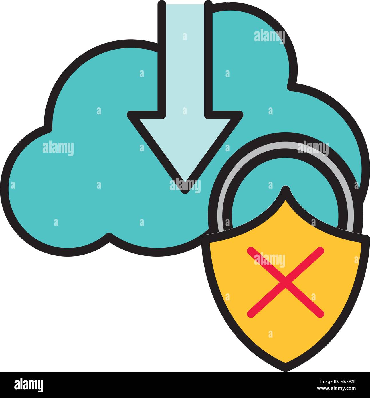 line color cloud data downloading and padlock bad security vector ...