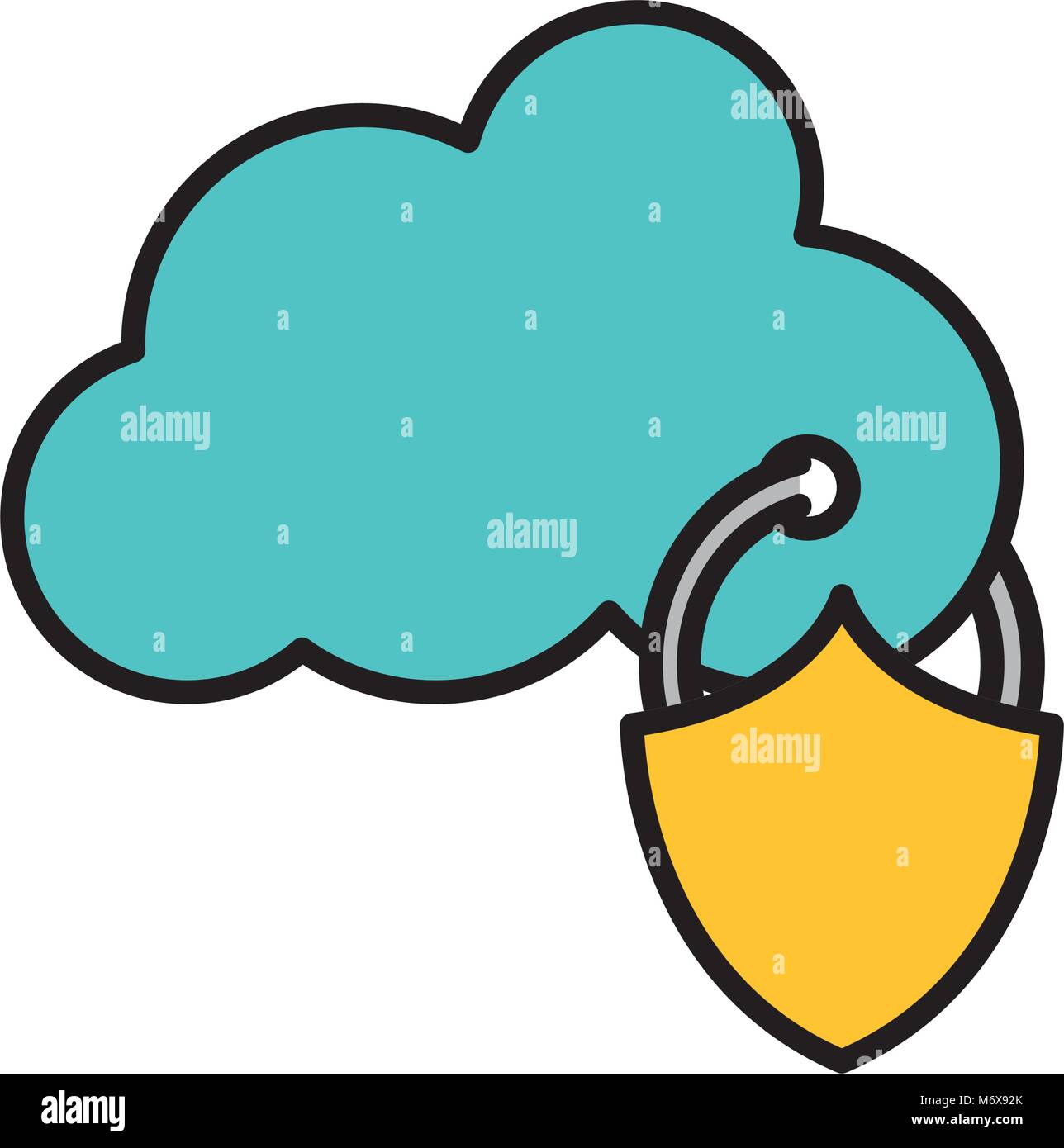 line color cloud data connection and padlock security vector ...
