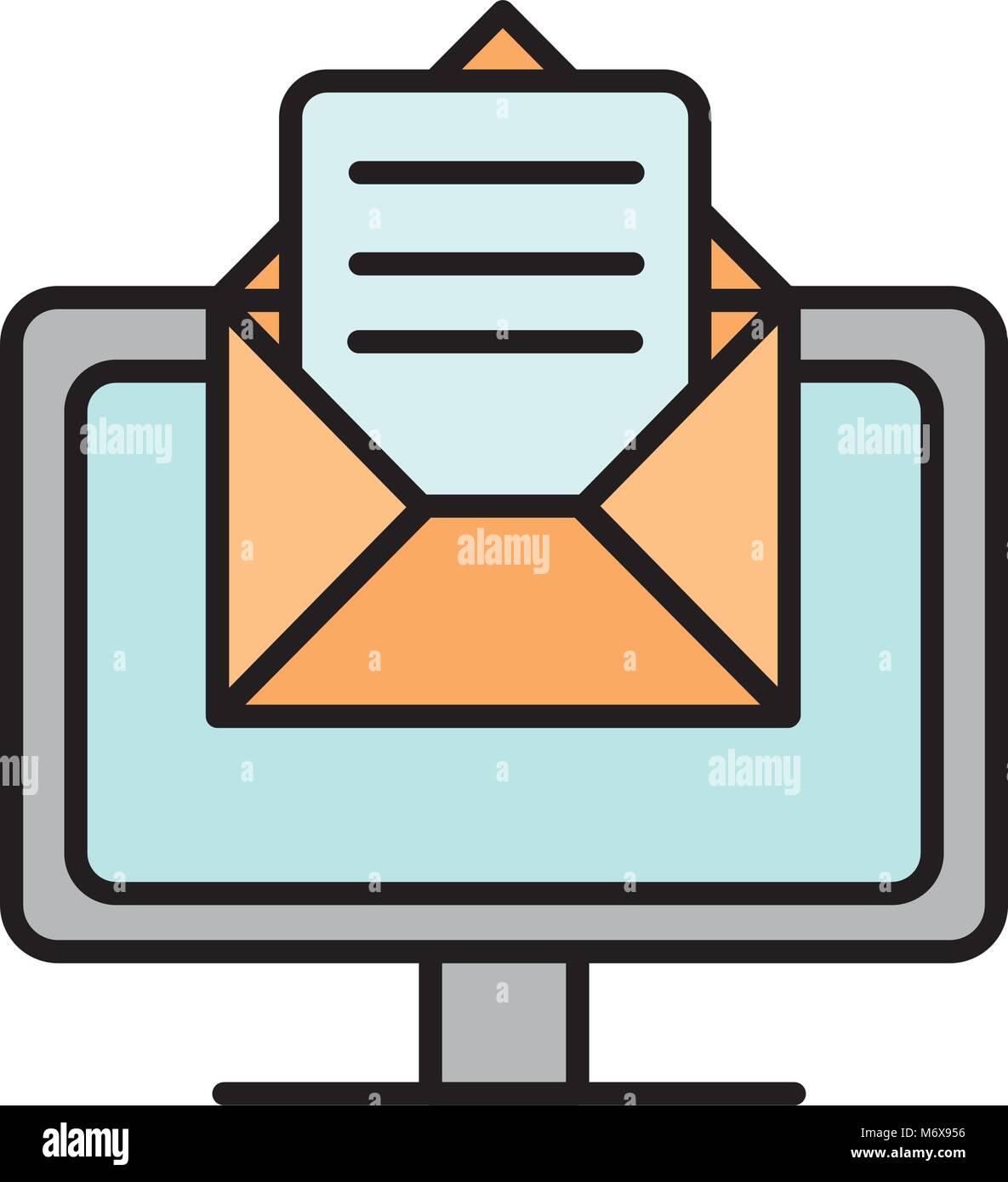 line color e-mail letter message with computer technology vector ...