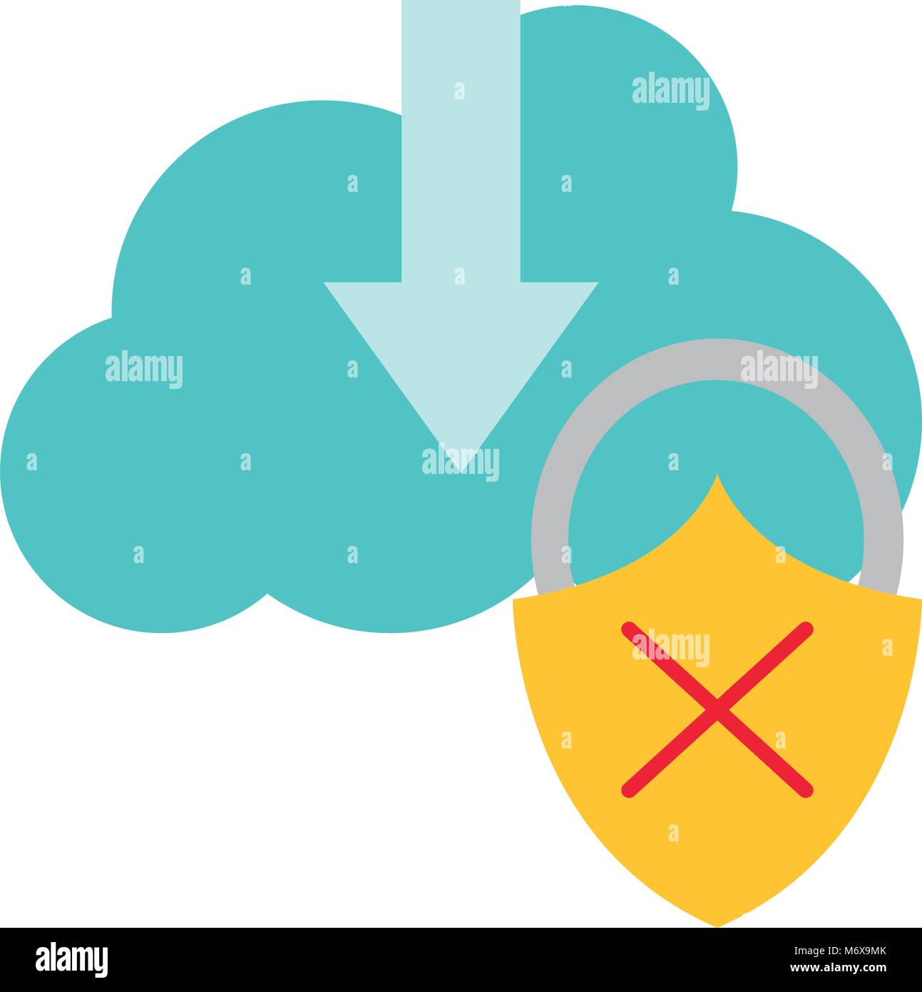 colorful cloud data downloading and padlock bad security vector ...