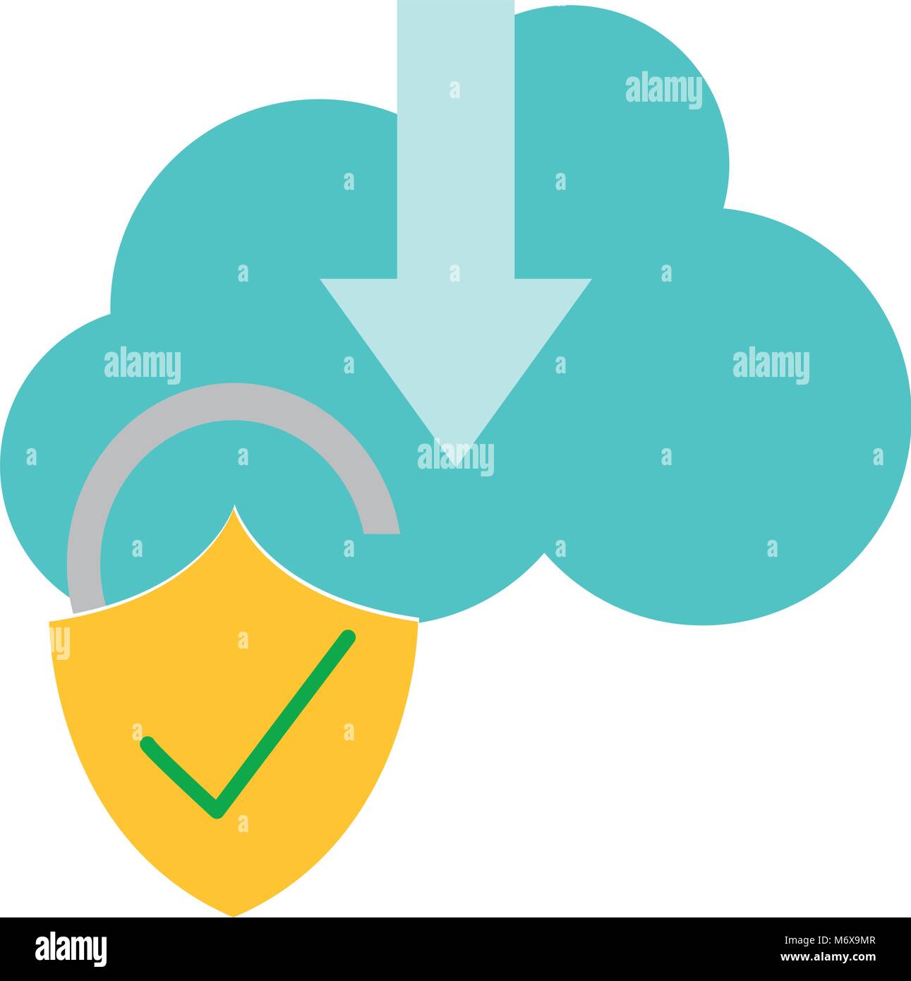 colorful cloud data downloading and padlock good security vector ...