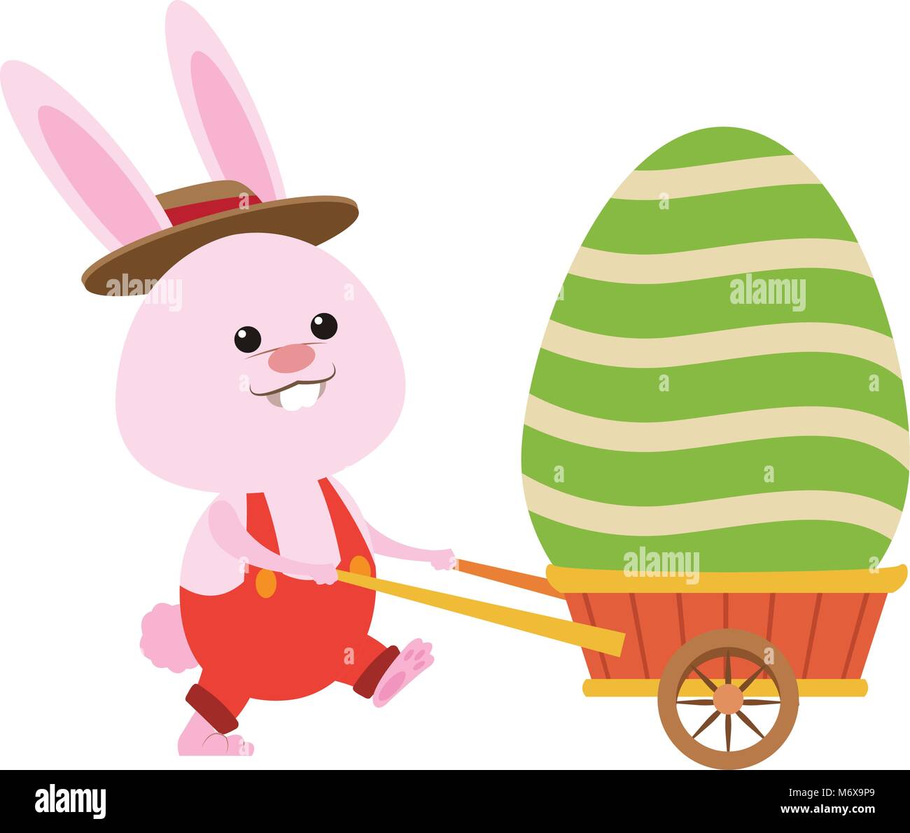 Cute rabbit pushing wheelbarrow with easter egg icon vector ...