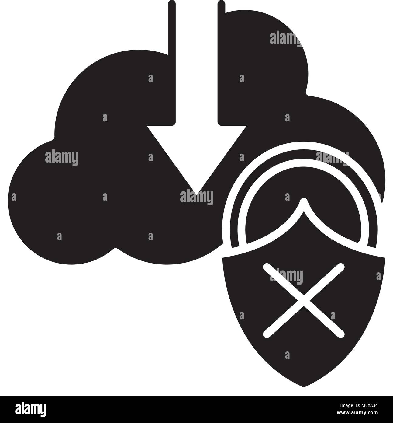 silhouette cloud data downloading and padlock bad security vector ...