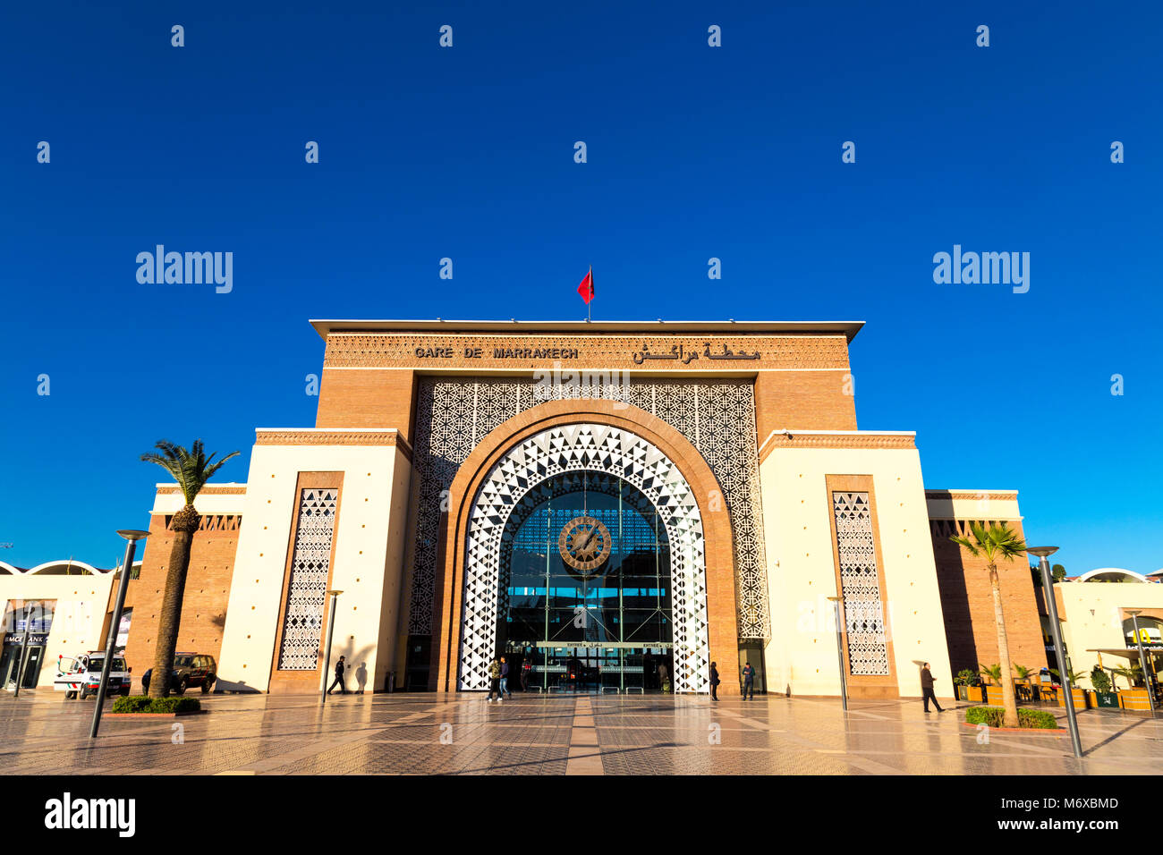 Moroccan architecture - Marrakesh railway station, Morocco Stock Photo