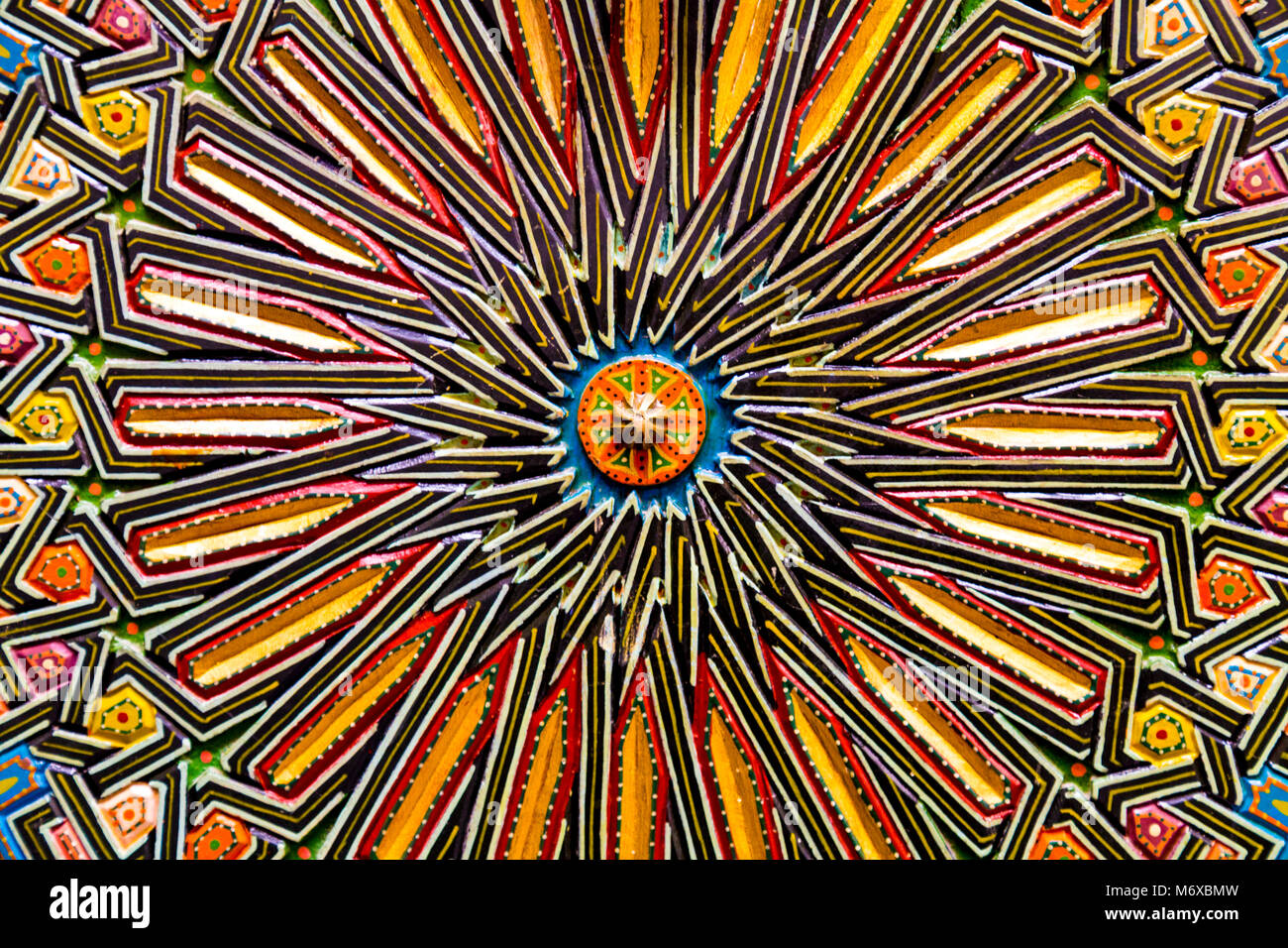 Ornate colourful details of a building door in Fes el Bali, Fes, Morocco Stock Photo
