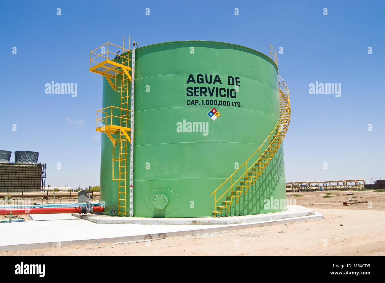 Water tank, industrial concepts in a geothermal power plant. Stock Photo