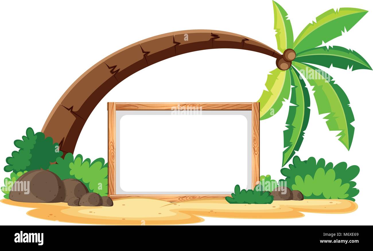 Blank board and coconut tree on the beach illustration Stock Vector ...