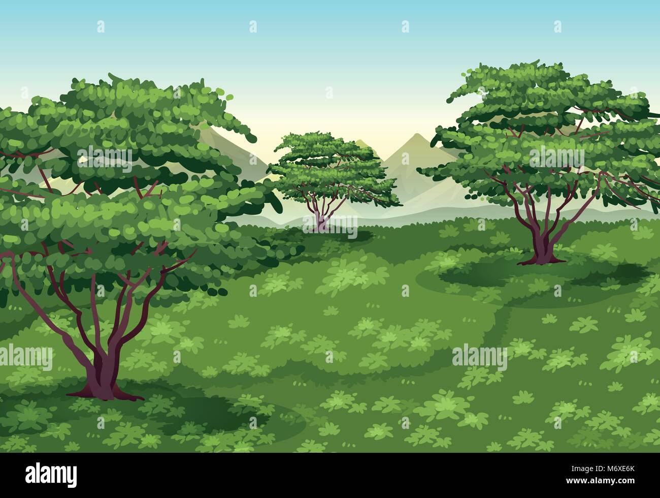 Background scene with trees and green field illustration Stock Vector ...