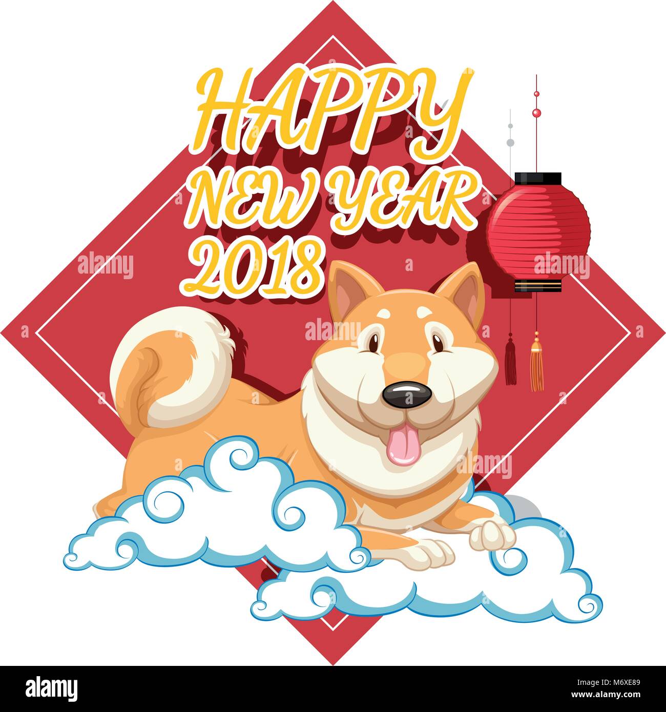 Happy new year card design with dog on clouds illustration Stock Vector ...