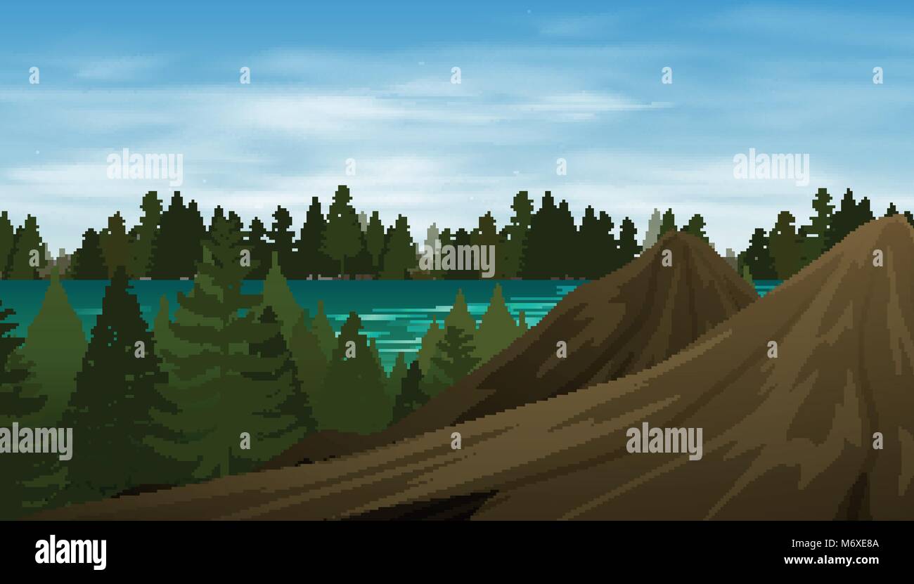 Background scene forest on mountain illustration Stock Vector Image ...