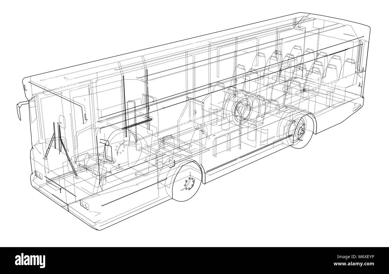 Concept city bus. Vector rendering of 3d Stock Vector