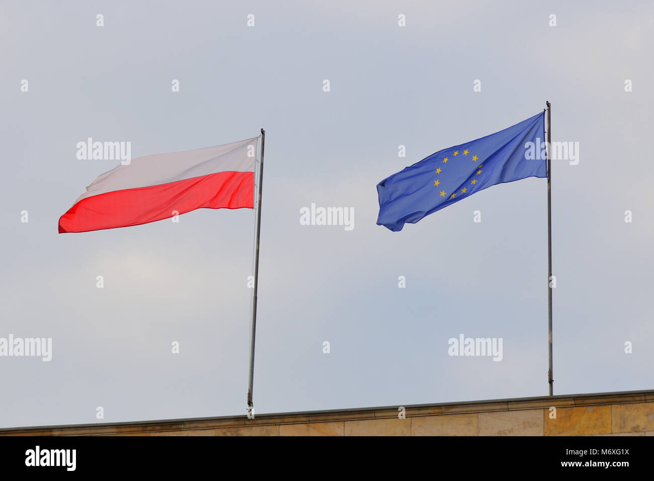 Flags. Poland and European Union (EU) Stock Photo