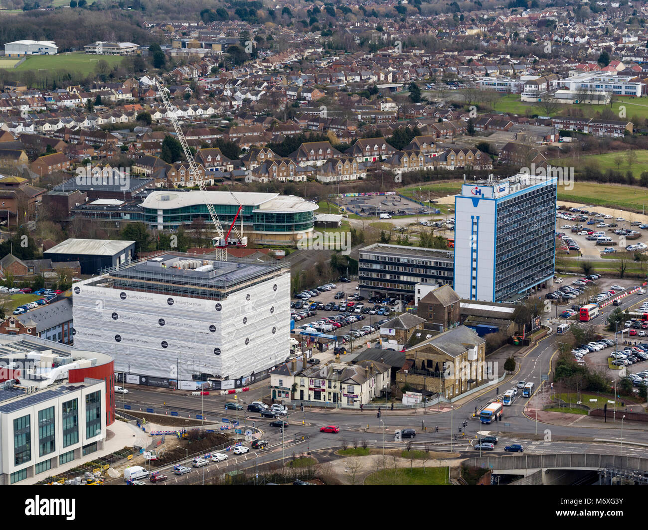 Aerial view of the Commercial Quarter Ashford, Kent, UK Stock Photo