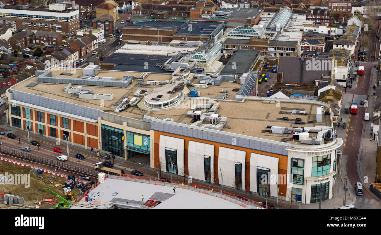 Aerial view of County Square shopping centre, Ashford, Kent, UK Stock Photo