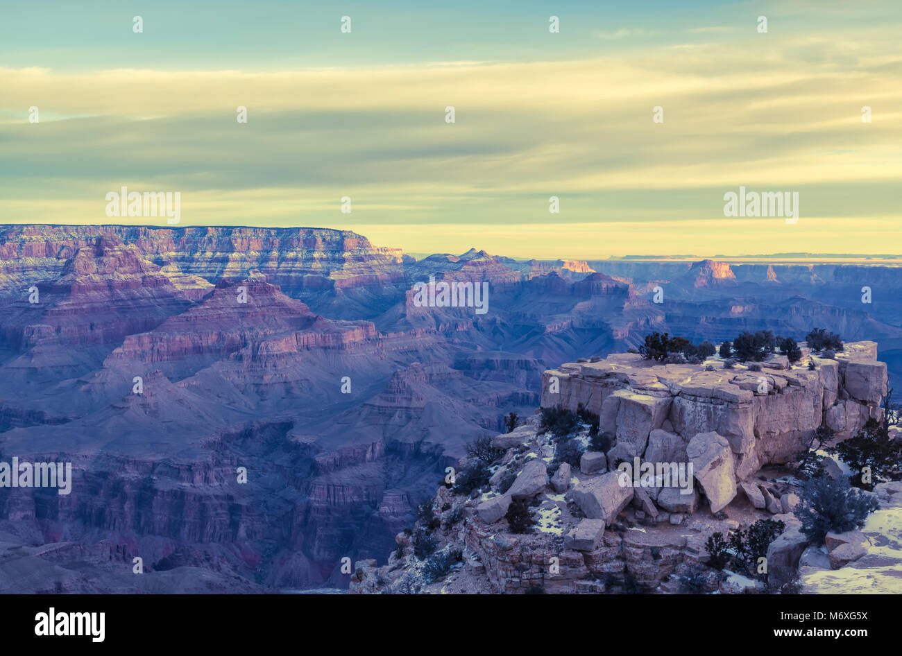 Grand Canyon at sunrise in winter, Grand Canyon National Park, Arizona, United States. Stock Photo