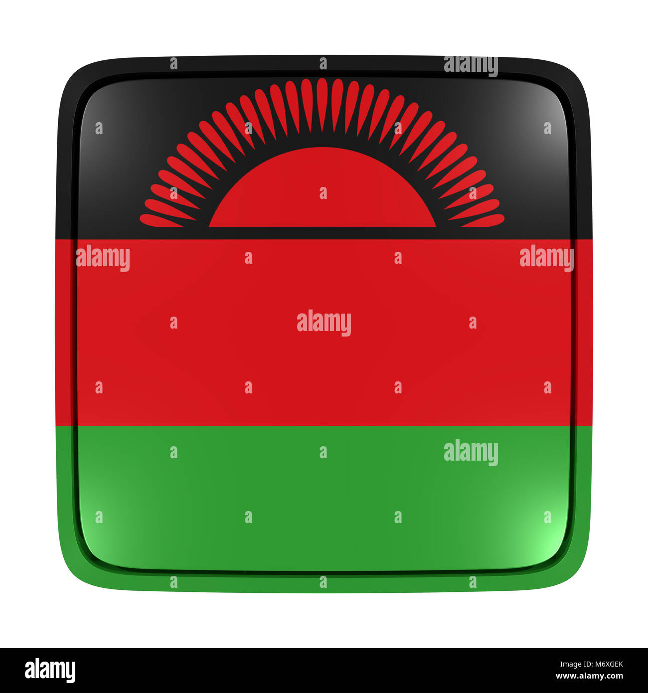 3d rendering of a Republic of Malawi flag icon. Isolated on white ...