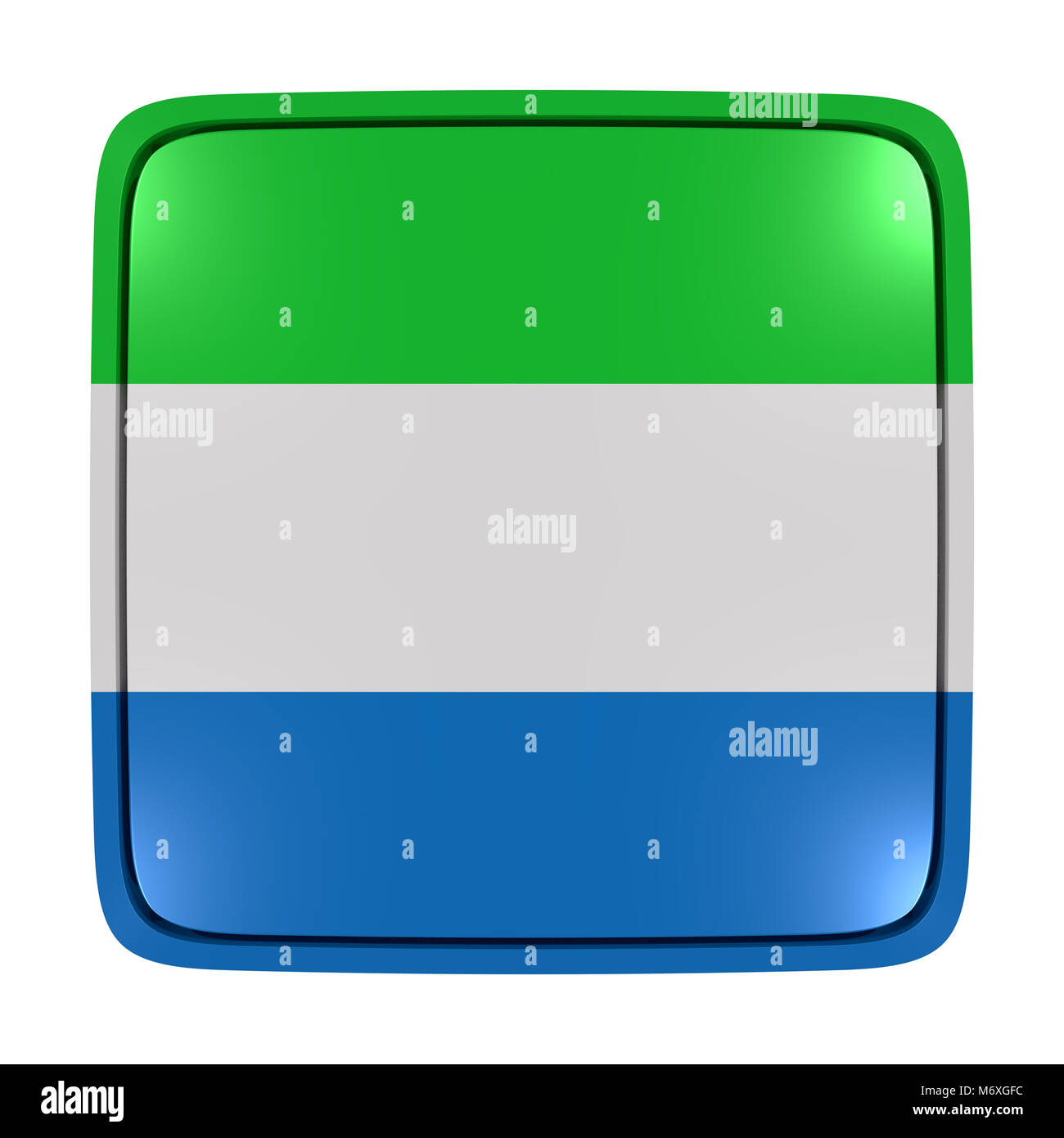 3d rendering of a Republic of Sierra Leone flag icon. Isolated on white ...