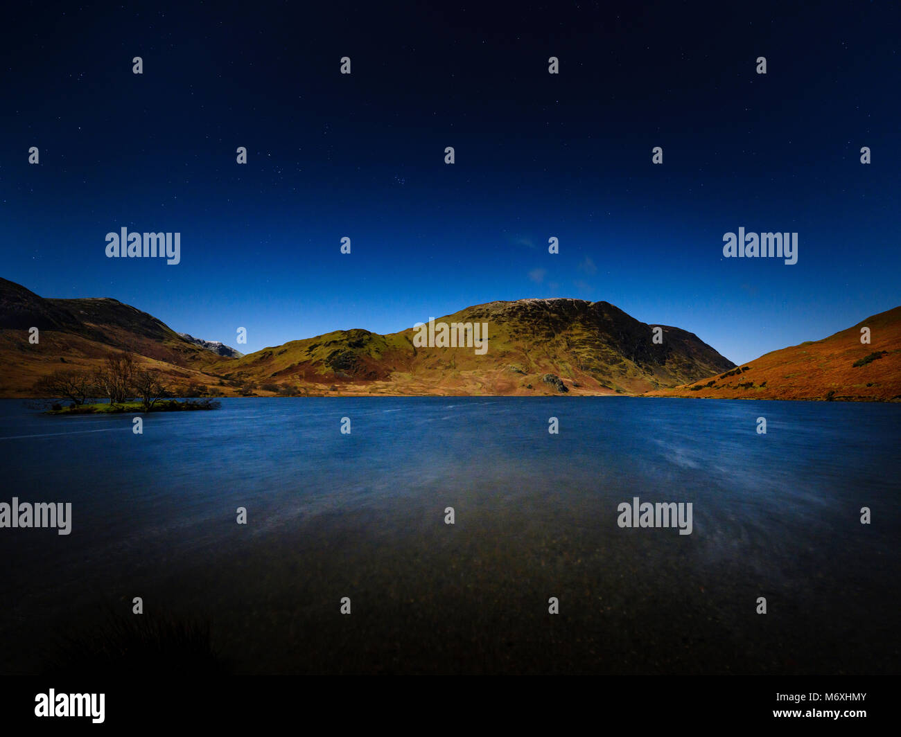 Moonlight over Mellbreak, Crummock Water, The Lake District, England Stock Photo Alamy