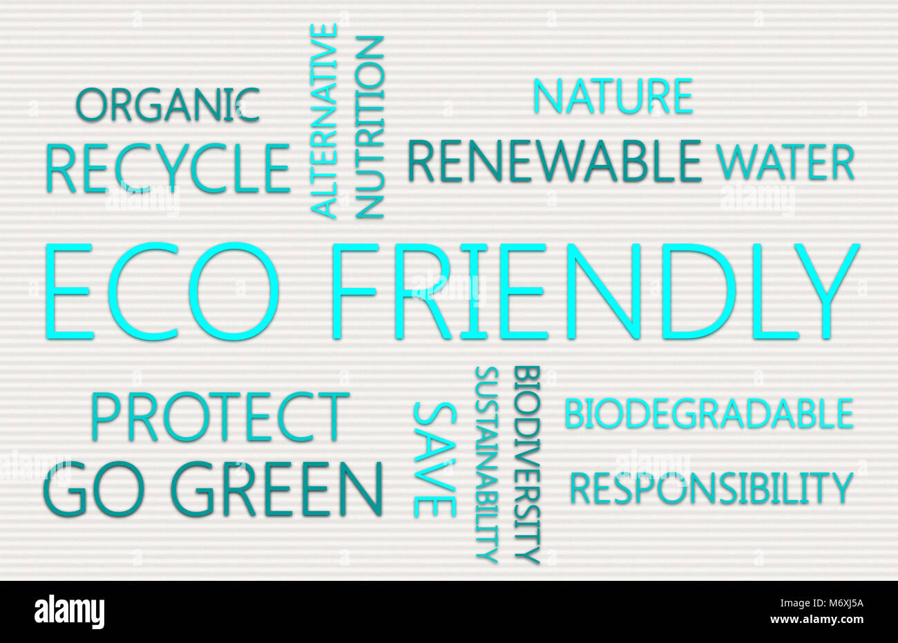 ECO FRIENDLY. Word cloud concept on light background with green letters Stock Photo