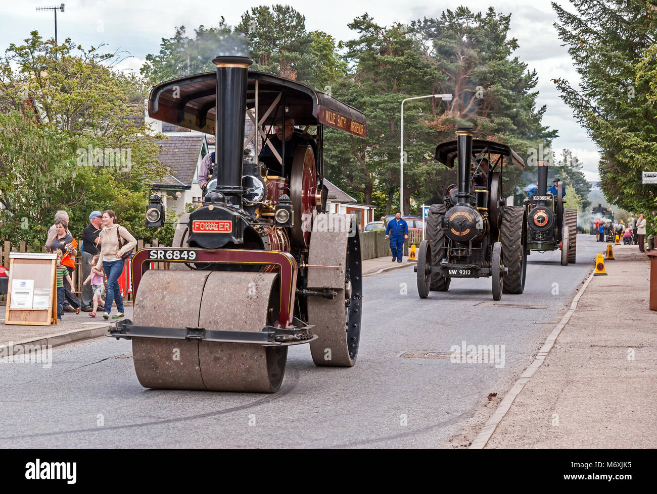 Fowler steam traction engines leading procession At the Boat of Garten Steam Fair July 2010 in Boat of Garten Speyside Highland Scotland UK Stock Photo