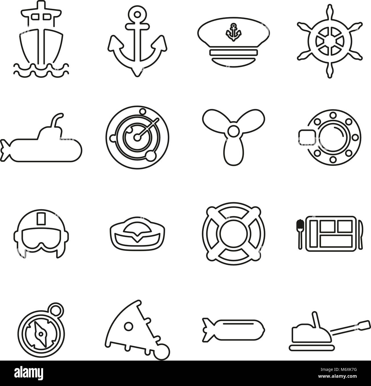 Navy or Military or Army Icons Thin Line Vector Illustration Set Stock Vector