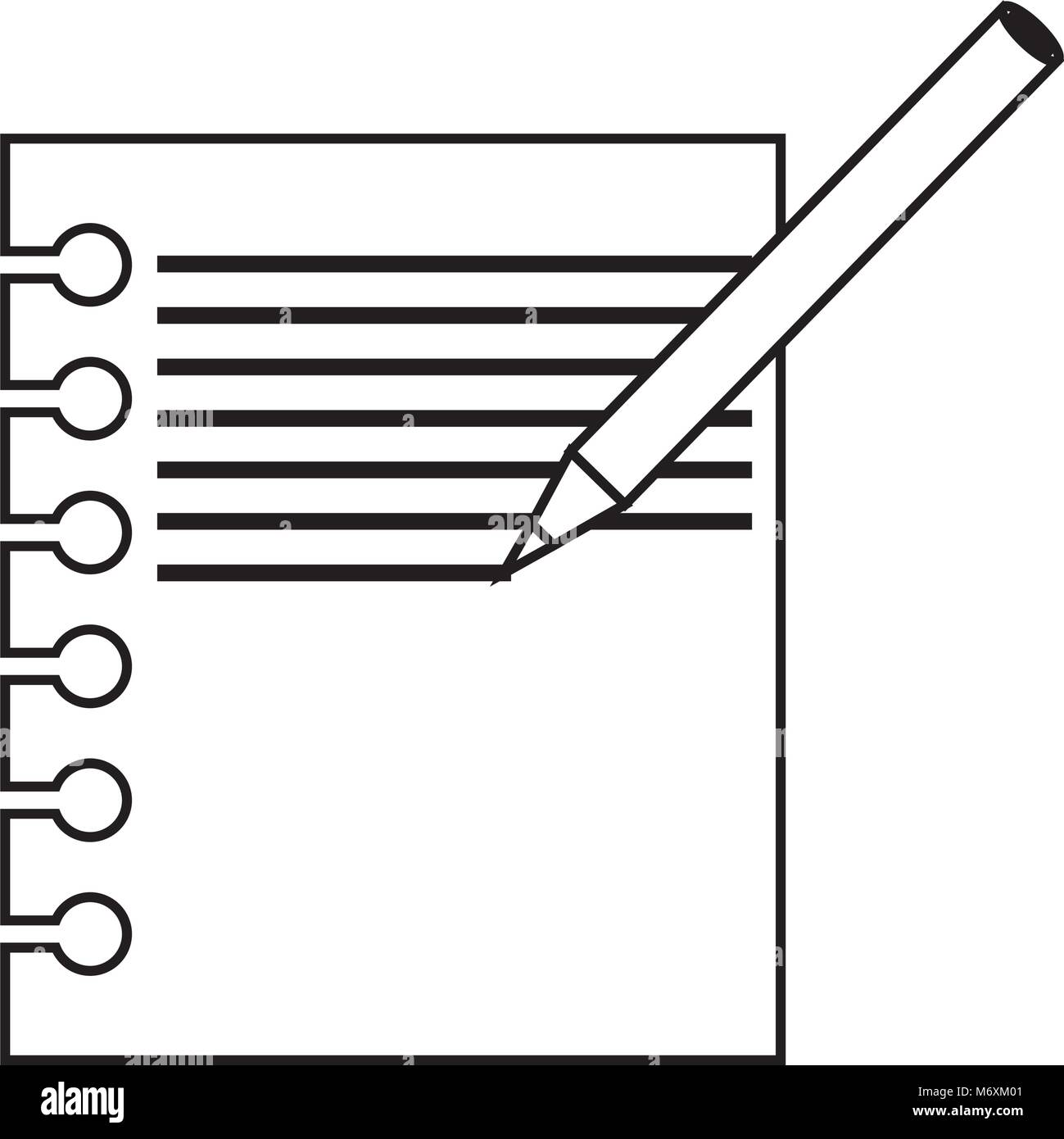 notebook sheet and pencil icon over white background, vector ...