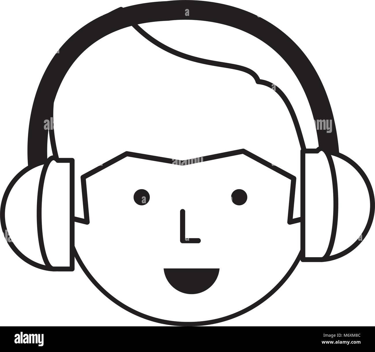 Cartoon man face with headphones over white background, vector ...