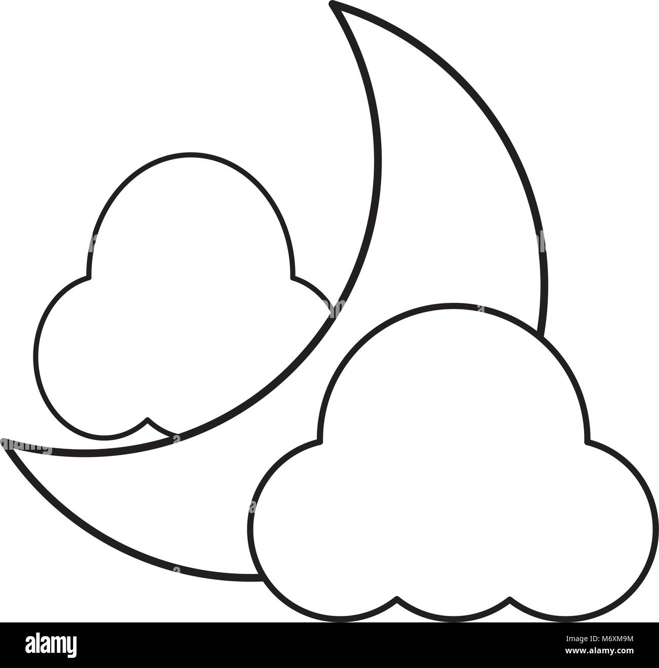 Clouds and moon icon over white background, vector illustration Stock ...