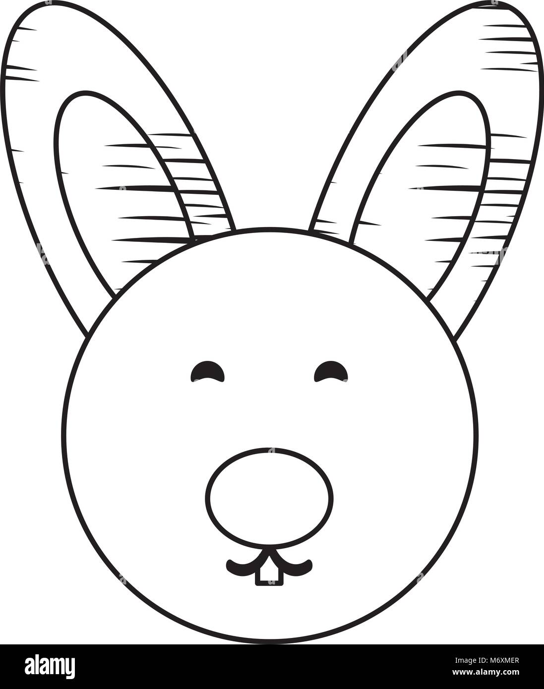 sketch of cute rabbit face icon over white background, vector ...