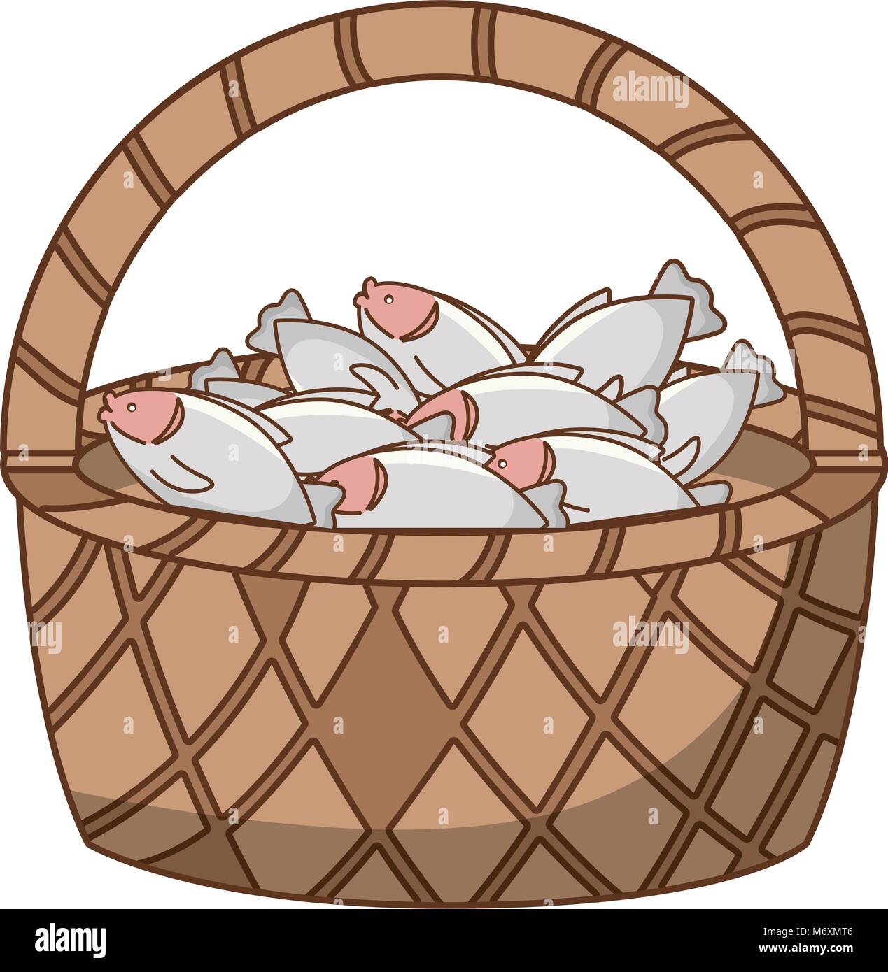 Basket with fish over white background, colorful design vector