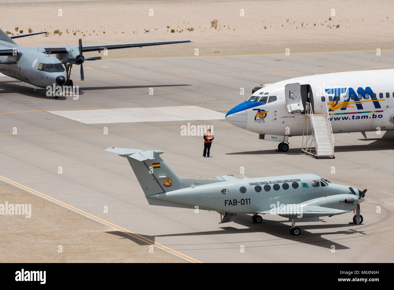 Aireal view on aircrafts at the airport of Uyuni Stock Photo