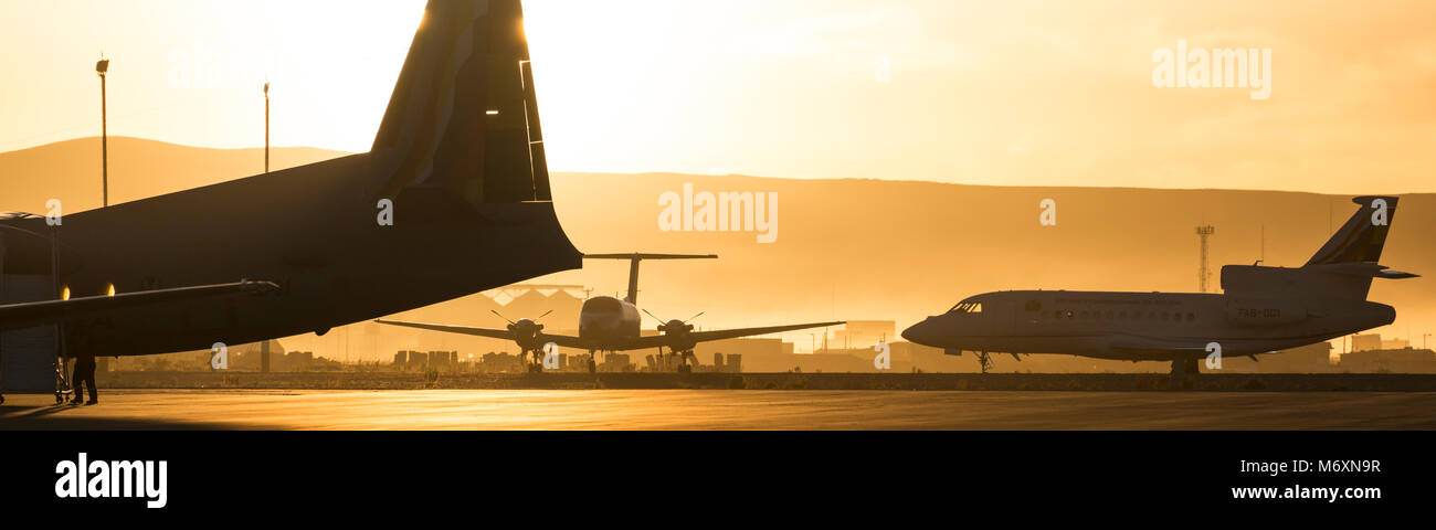 Beautiful morning sunrise over the apron of Uyuni airport, best of aviation photography Stock Photo