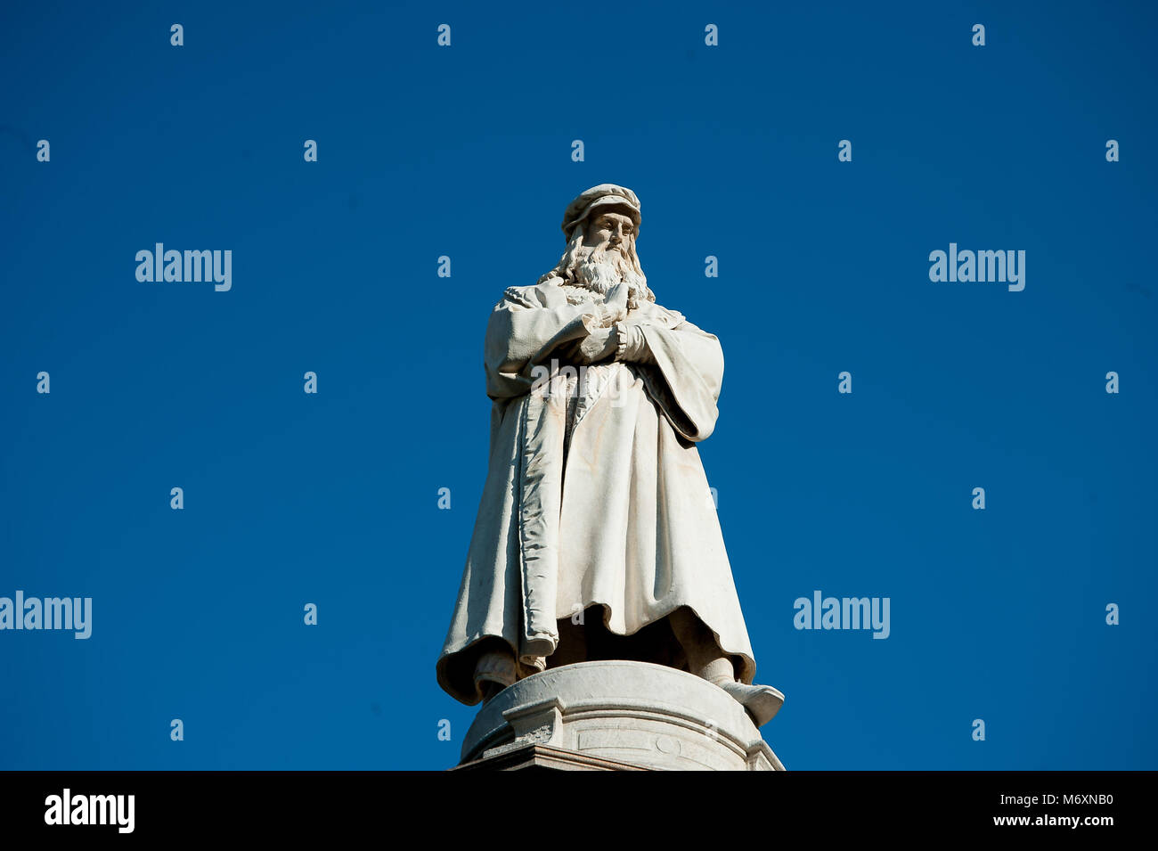 statue of Leonardo da Vinci in Milan square of the scale Stock Photo