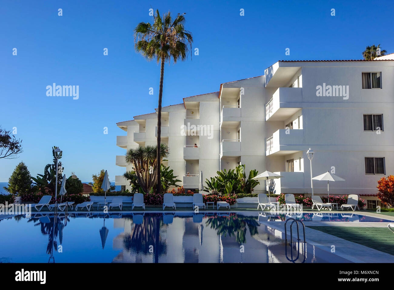 Route Active Hotel  with swimming pool and reflections, Realejos, North Tenerife Stock Photo