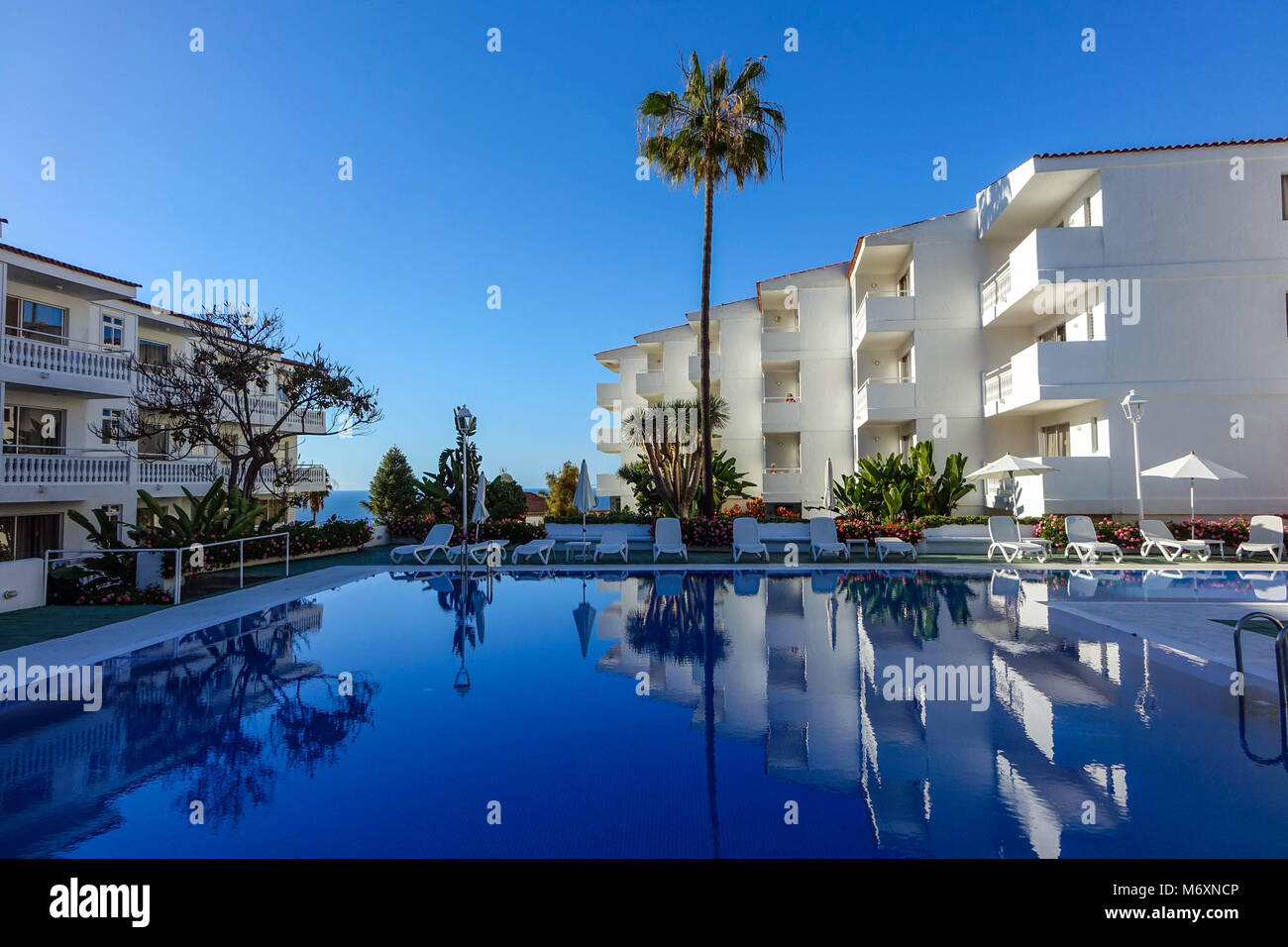 Route Active Hotel  with swimming pool and reflections, Realejos, North Tenerife Stock Photo