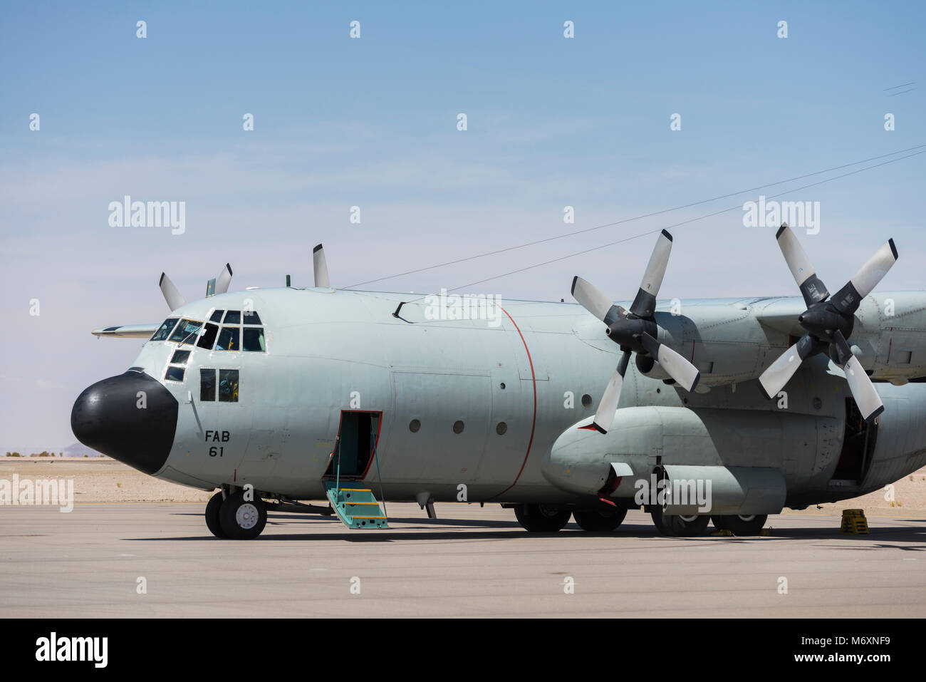 Lockheed hercules C-130 aircraft with matriculation FAB-61 at the airfield of Uyuni Stock Photo