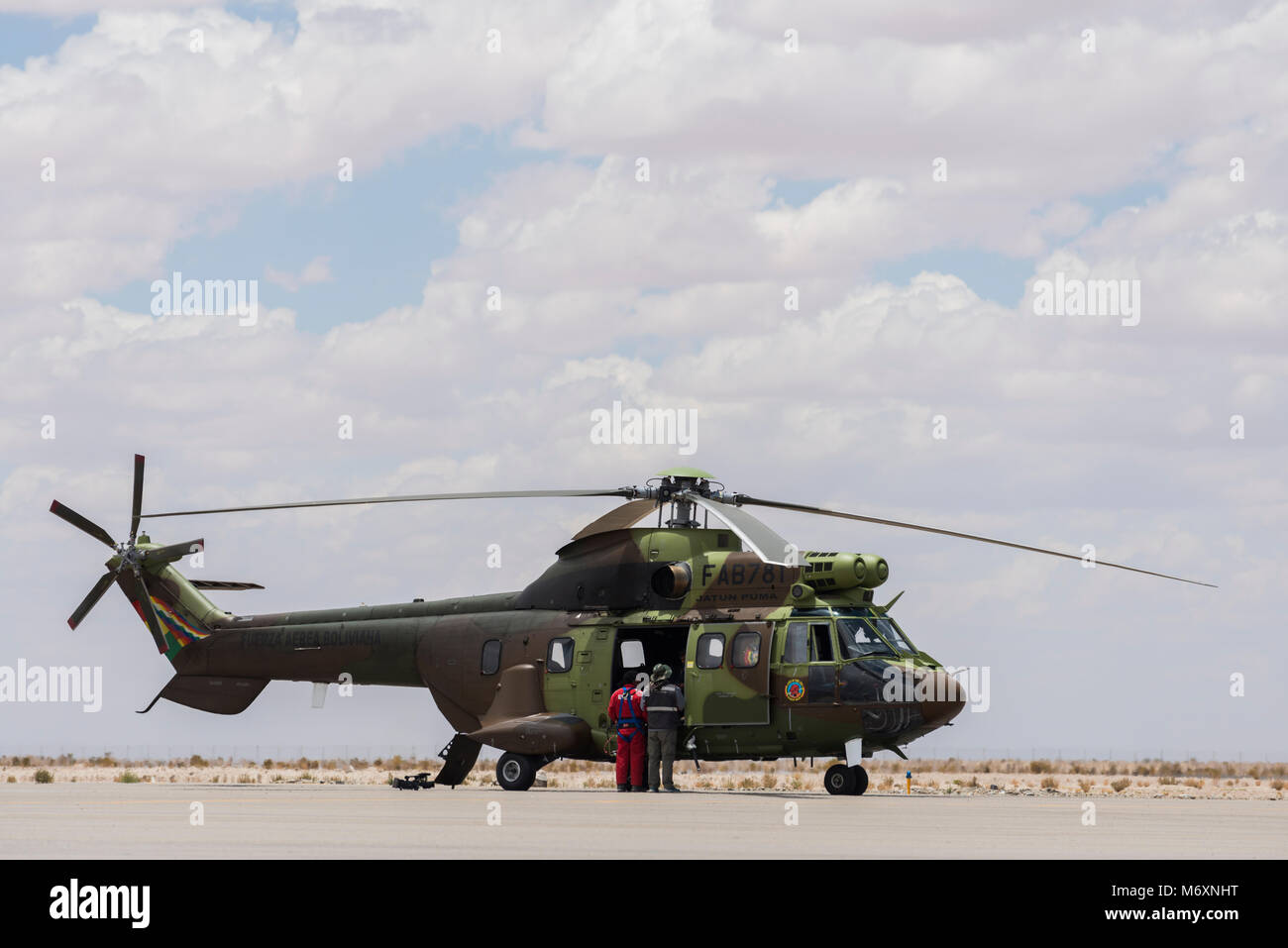 Helicopter Eurocopter AS332 Super Puma with registration FAB-781 at Uyuni Airport Stock Photo