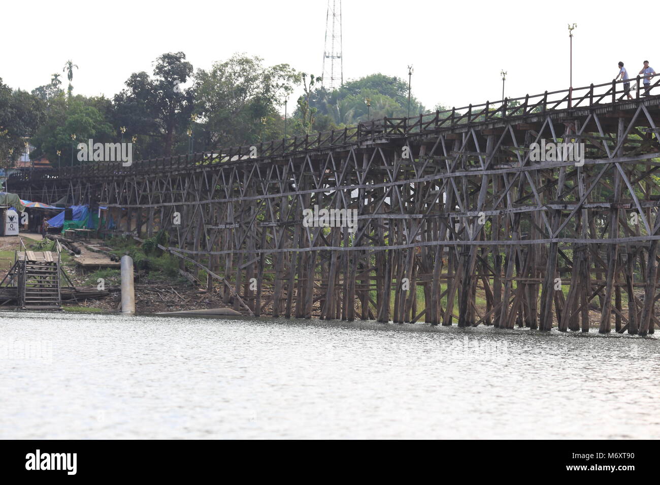 The Mon Bridge in Sangklaburi, Kanchanaburi Province, Thailand. Stock Photo