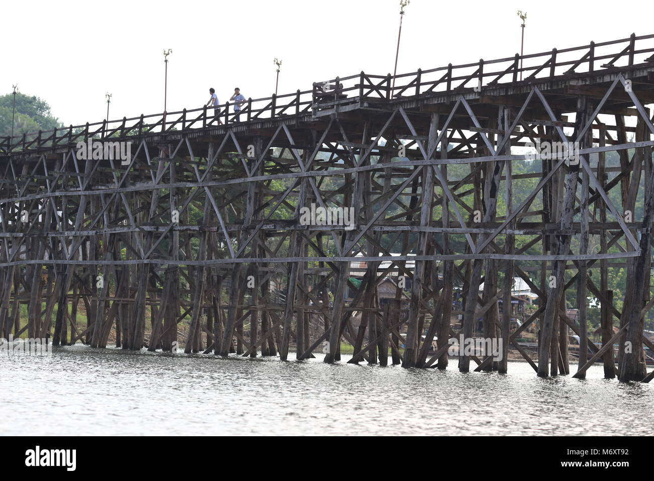 The Mon Bridge in Sangklaburi, Kanchanaburi Province, Thailand. Stock Photo