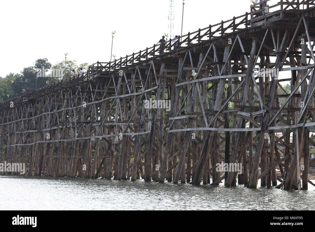 The Mon Bridge in Sangklaburi, Kanchanaburi Province, Thailand. Stock Photo